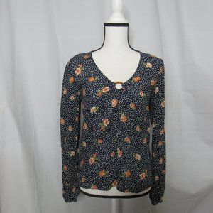 Mason & Belle Floral and Polka Dot Navy Blouse